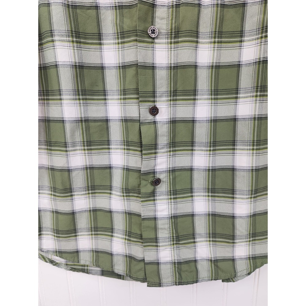 Eddie Bauer Mens Green Plaid Nylon Hiking Shirt Roll Tab Long Sleeve Vent Size M - Picture 4 of 11